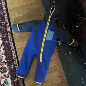 L.L. Bean Kids Blue Fleece Footie with Yellow Accents